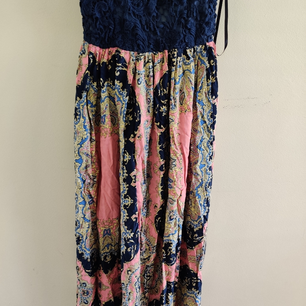 ANGEL BIBA|| CROCHET AND PAISLEY PRINT MAXI DRESS SIZE 10 - Picture 6 of 10